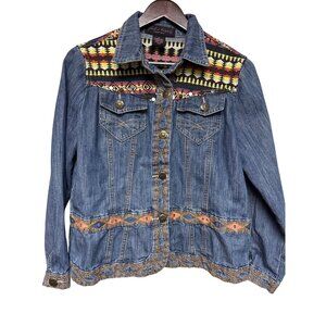 Isabel Hayley Women's Jacket Denim Jean Aztec Southwestern Embroidered Medium